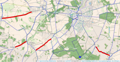 Landkarte der Umgebung von Harsefeld, auf der die neuen Fahrradwege eingezeichnet sind.